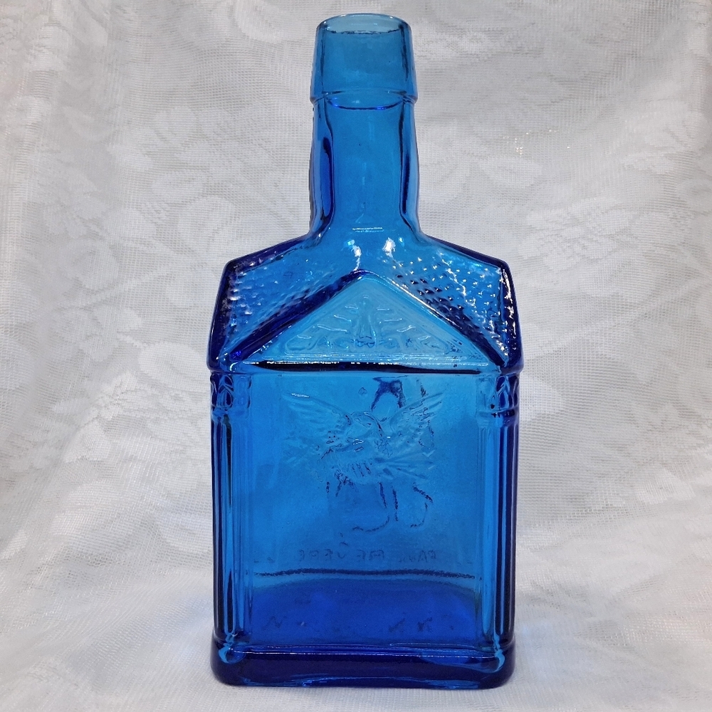Vintage Wheaton Glass Paul Revere Bottle Cobalt Blue 1775 Eagle Americana 8" - Picture 6 of 14